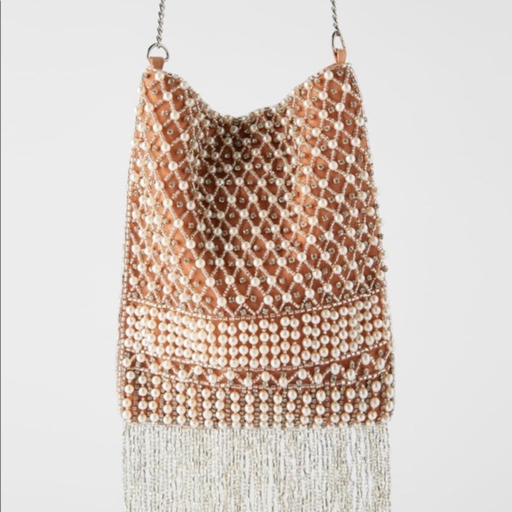 NWT Zara Beaded Pearl Fringe Bag